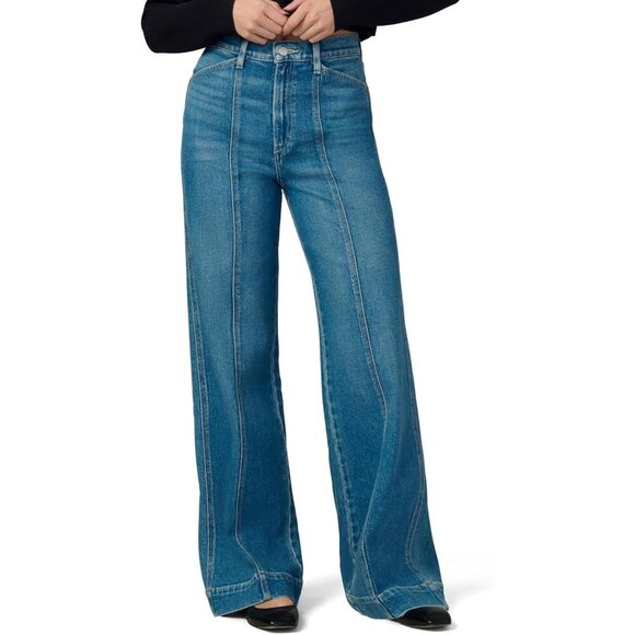 Women's Wide Leg High Rise Jeans Cotton Elastane 27 Inseam Tailored